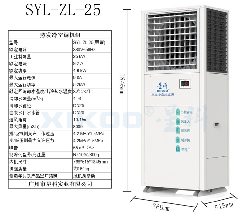 工業(yè)蒸發(fā)冷省電空調SYL-ZL-25(單面直吹送風)產品參數 工業(yè)蒸發(fā)冷省電空調SYL-ZL-25(單面直吹送風)產品參數